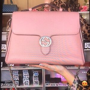 Authentic Gucci Leather Top Handle Bag - Gucci Pink Marmont